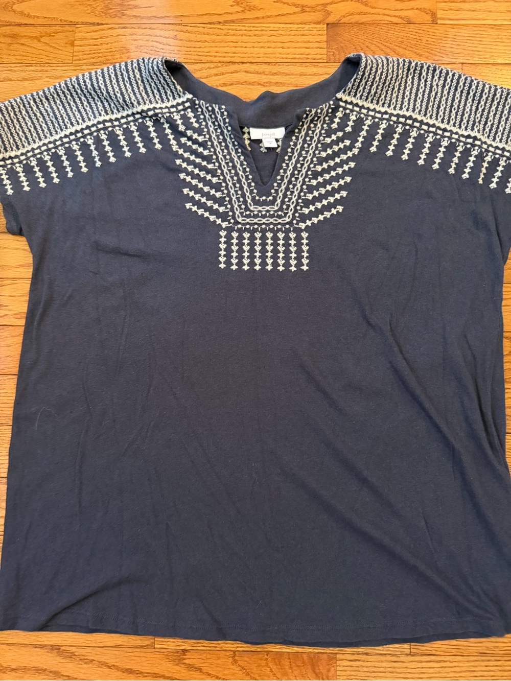 Pure Jill v neck embroidered tunic top navy blue